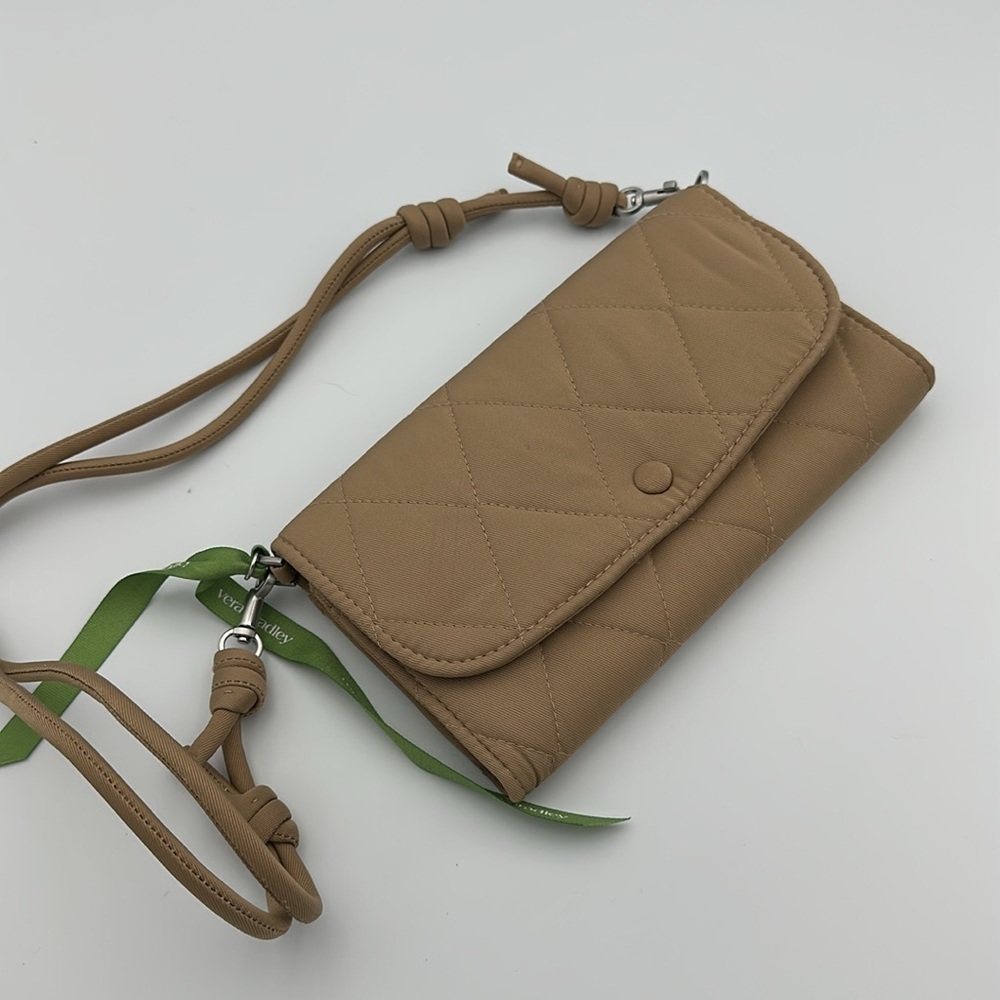 VERA BRADLEY Wildwood Wallet Twill Crossbody Tiger's Eye tan brown - Picture 9 of 12